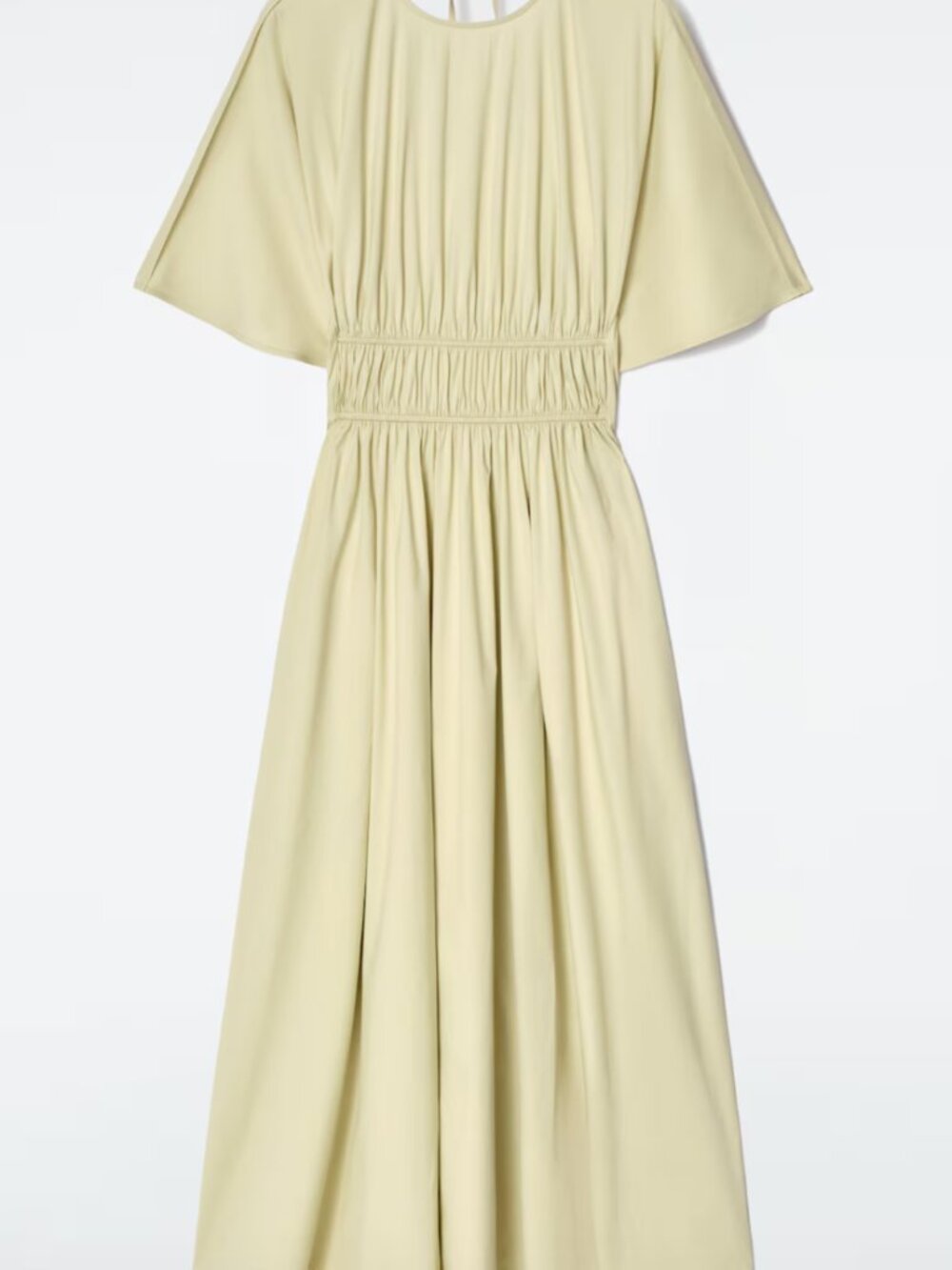 COS Gathered Open Back Midi Dress Smocked Cotton Pistachio Green Size 2